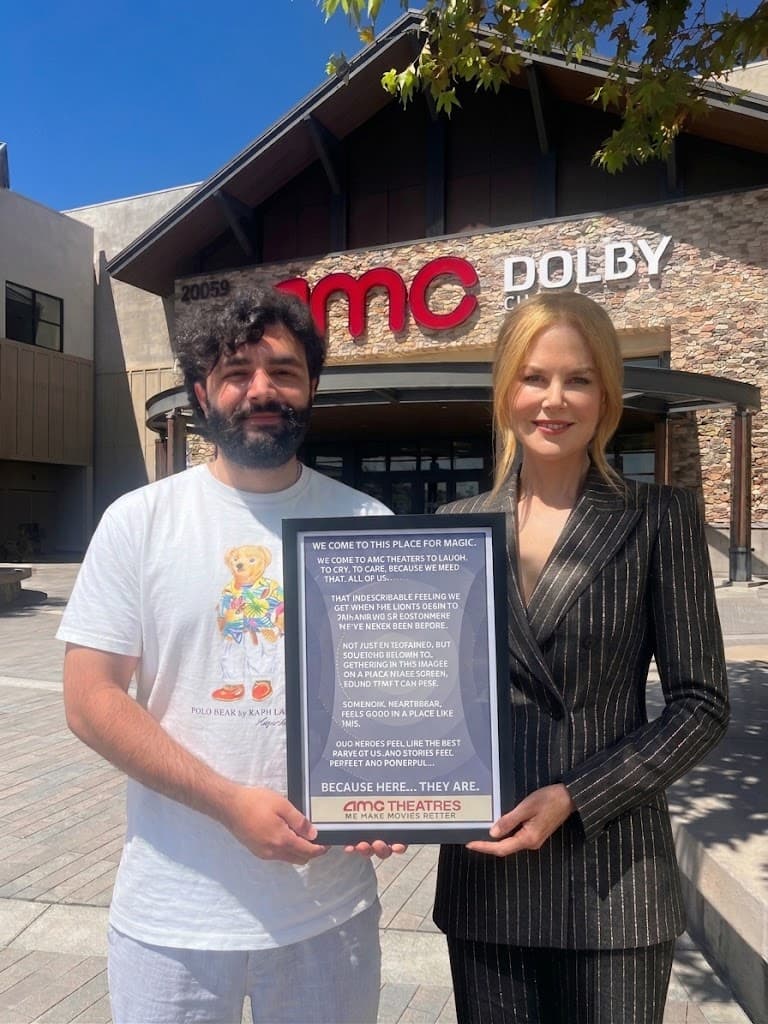 Asfand with Nicole Kidman outside an AMC Dolby Cinema